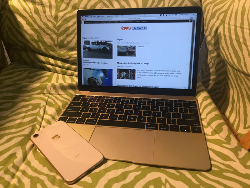 Two gold things! Neither of which are technically mine. The MacBook is mine to use how I wish, but work owns it. My debit card paid for the iPhone 8, but it is for my wife.